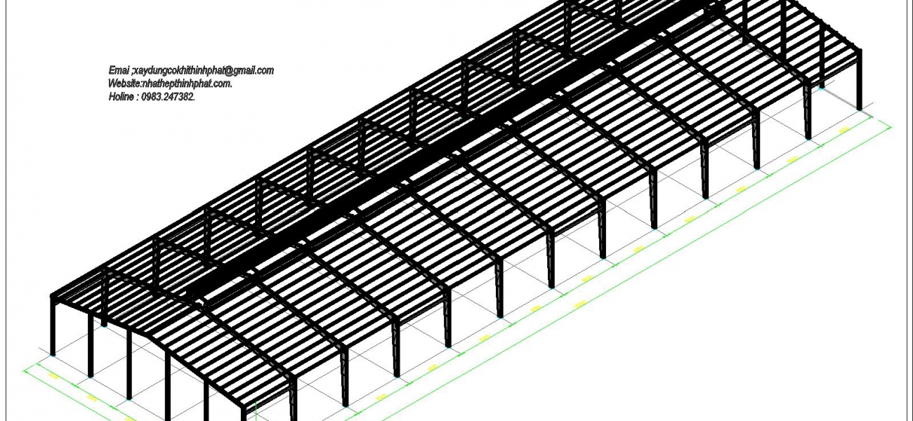 Hình 3D Xưởng K30x96 có nóc gió